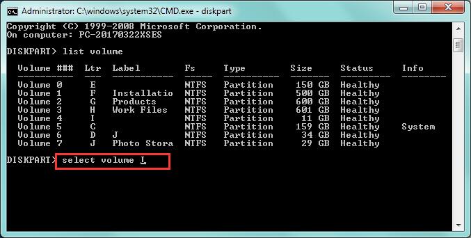 shrink volume diskpart select volume