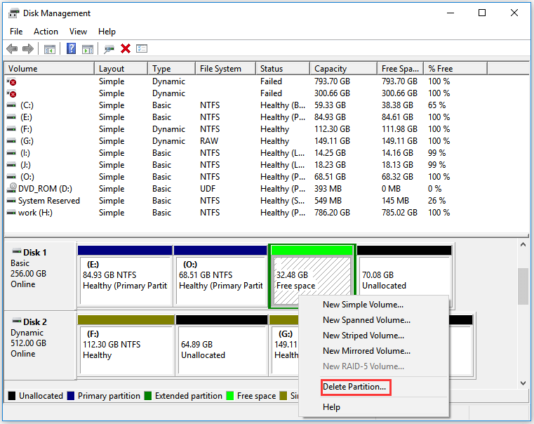 Free space volume can now be deleted