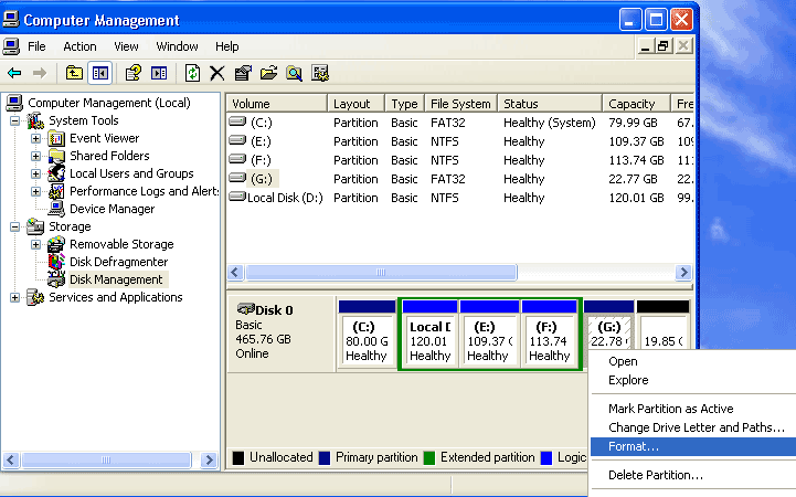 format in disk management