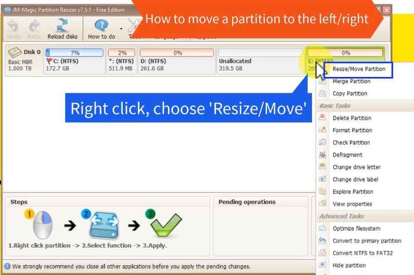 move partition left