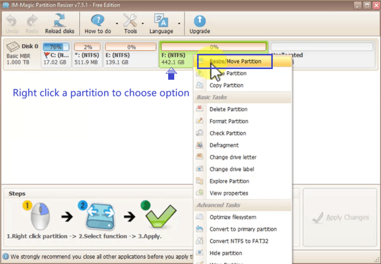 move a partition