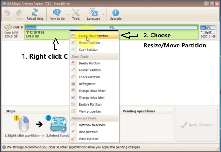 shrink partition