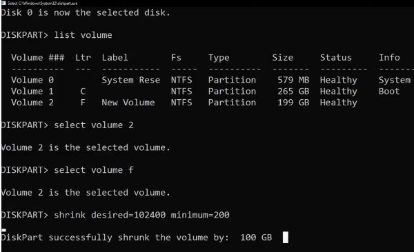 Shrink partition with Diskpart
